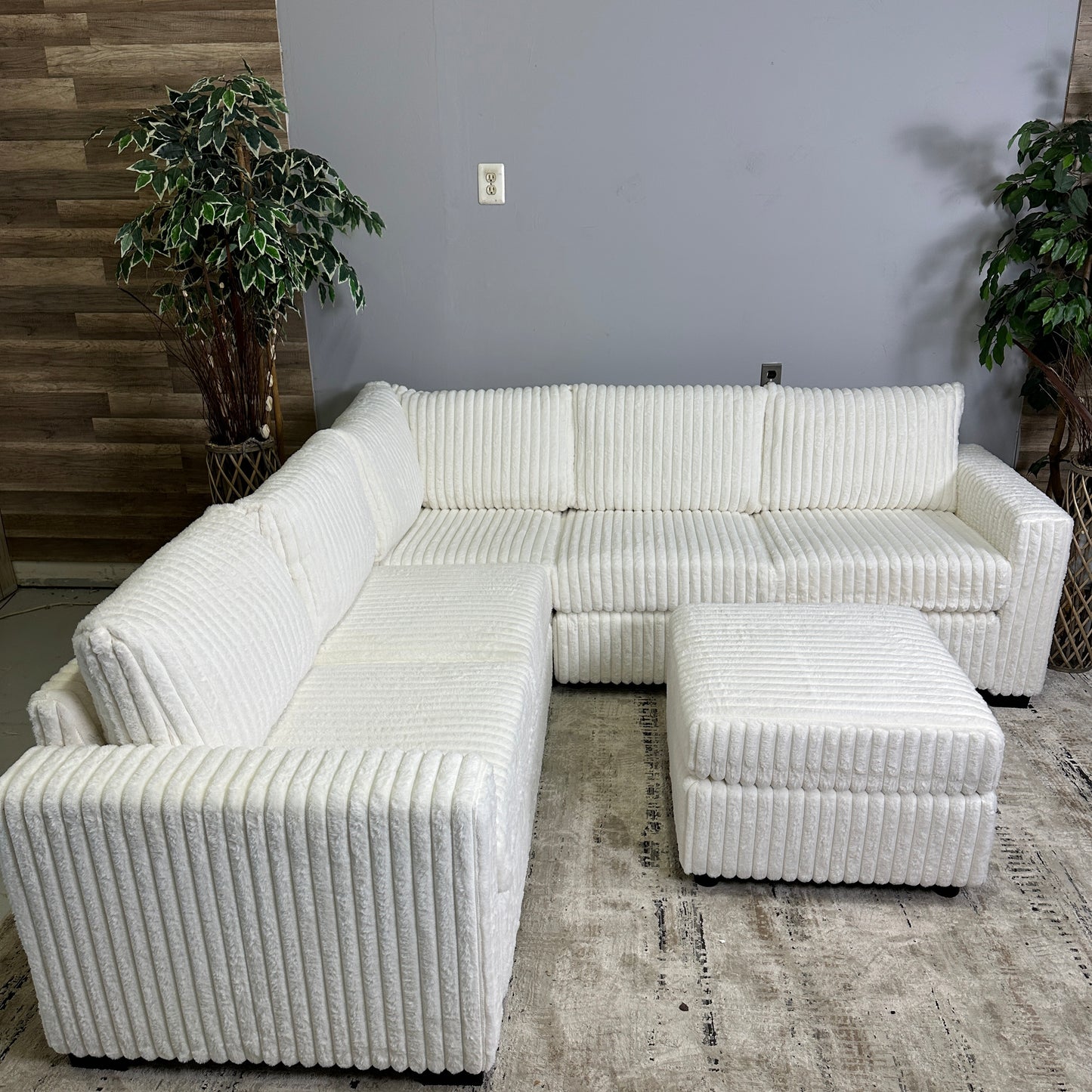 Milk 93"x93" Corduroy Sectional With Ottoman