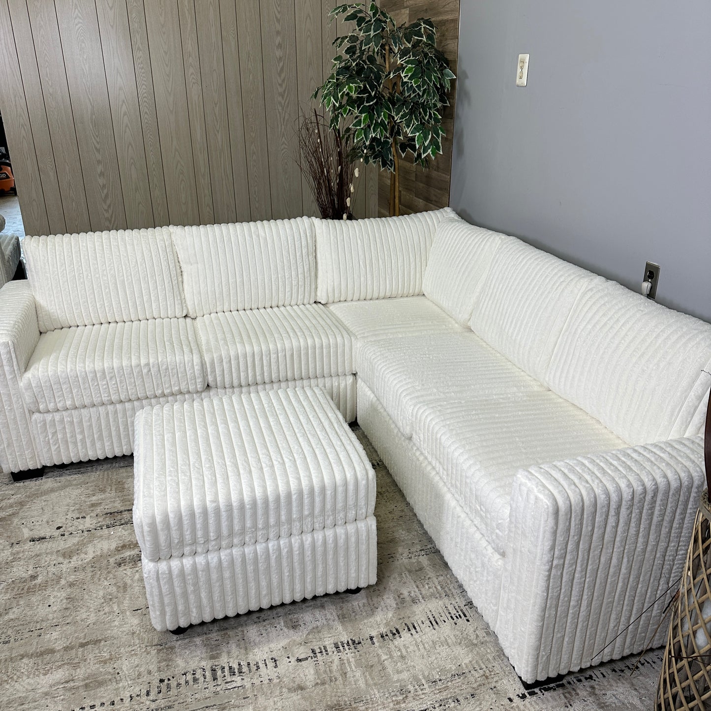 Milk 93"x93" Corduroy Sectional With Ottoman