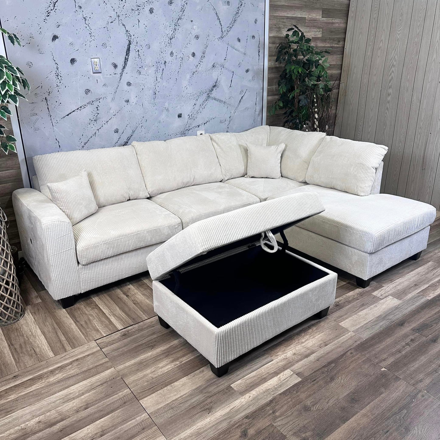 Xander Corduroy Sectional W/ Storage Ottoman & USB Port