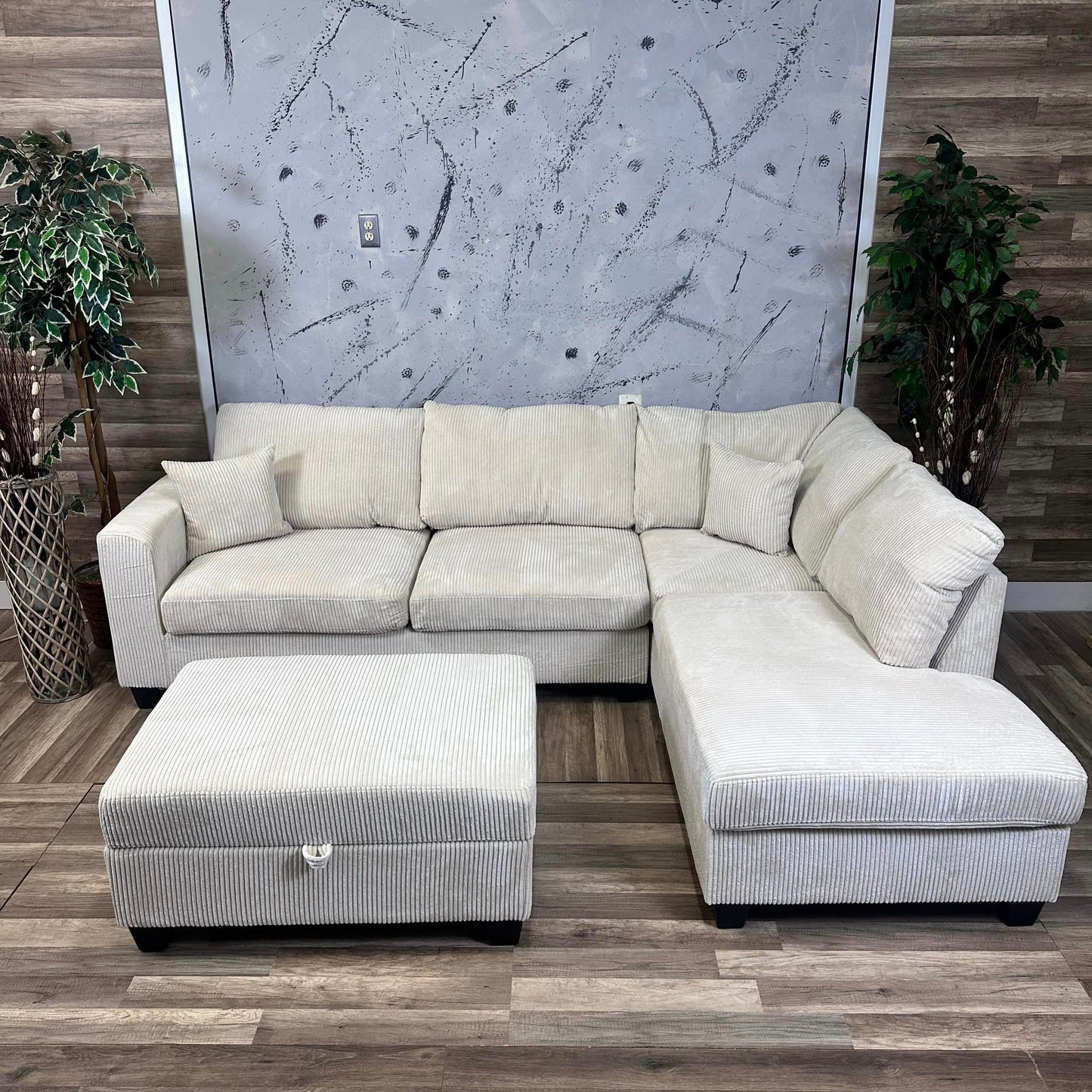 Xander Corduroy Sectional W/ Storage Ottoman & USB Port