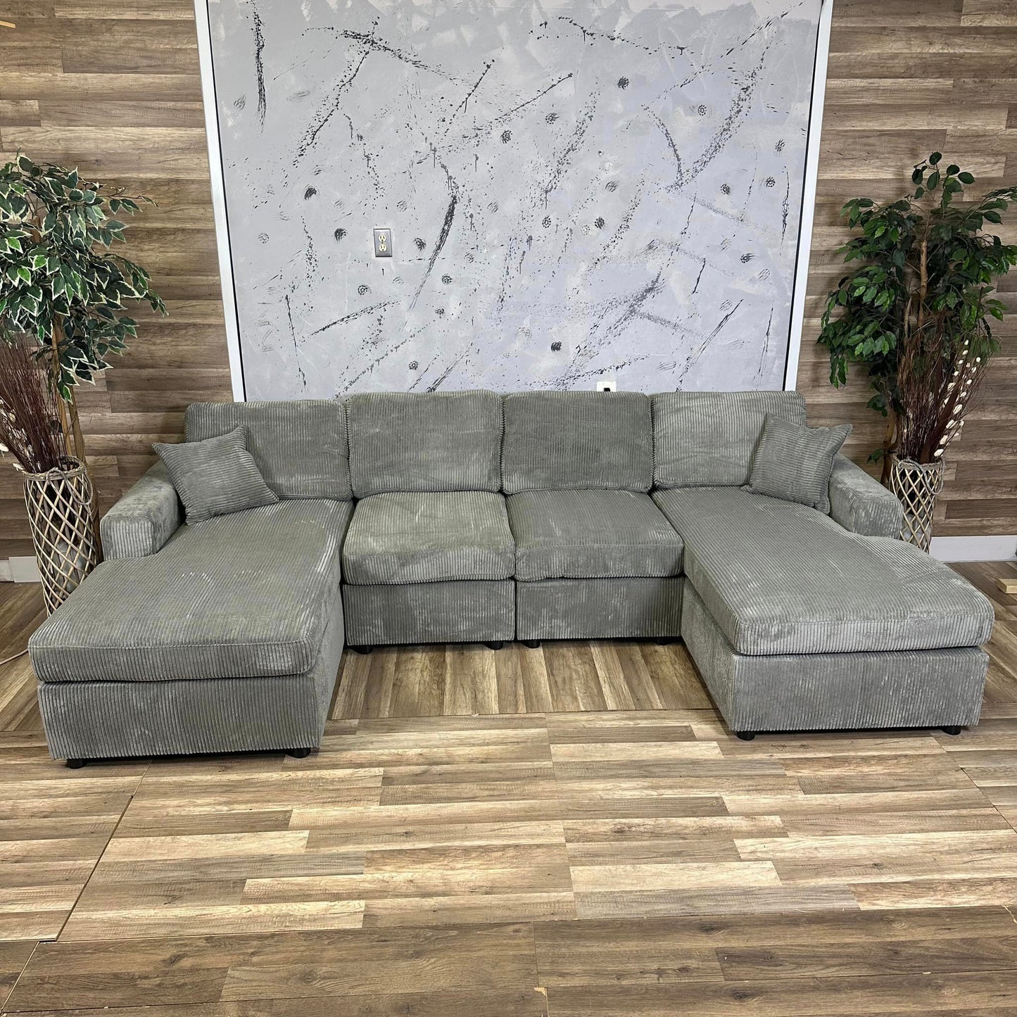 Furnica Corduroy Double Chaise Sectional