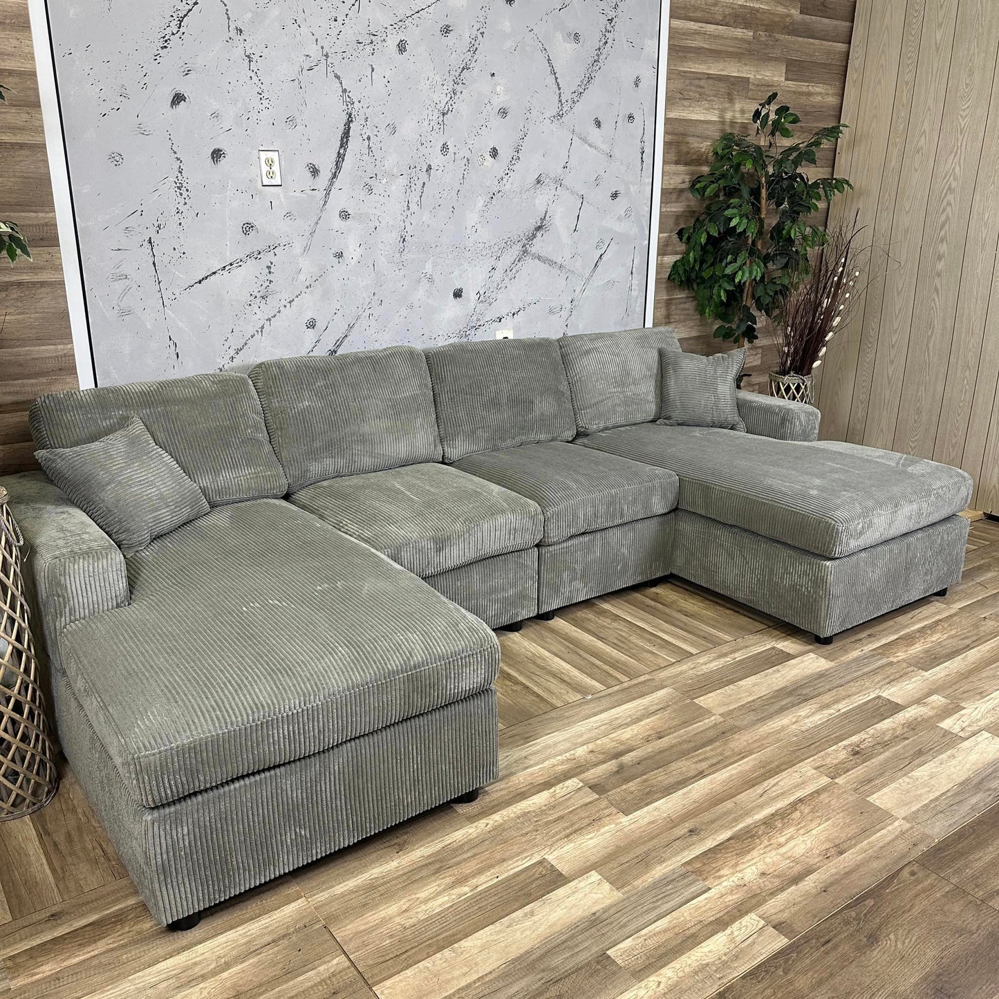 Furnica Corduroy Double Chaise Sectional