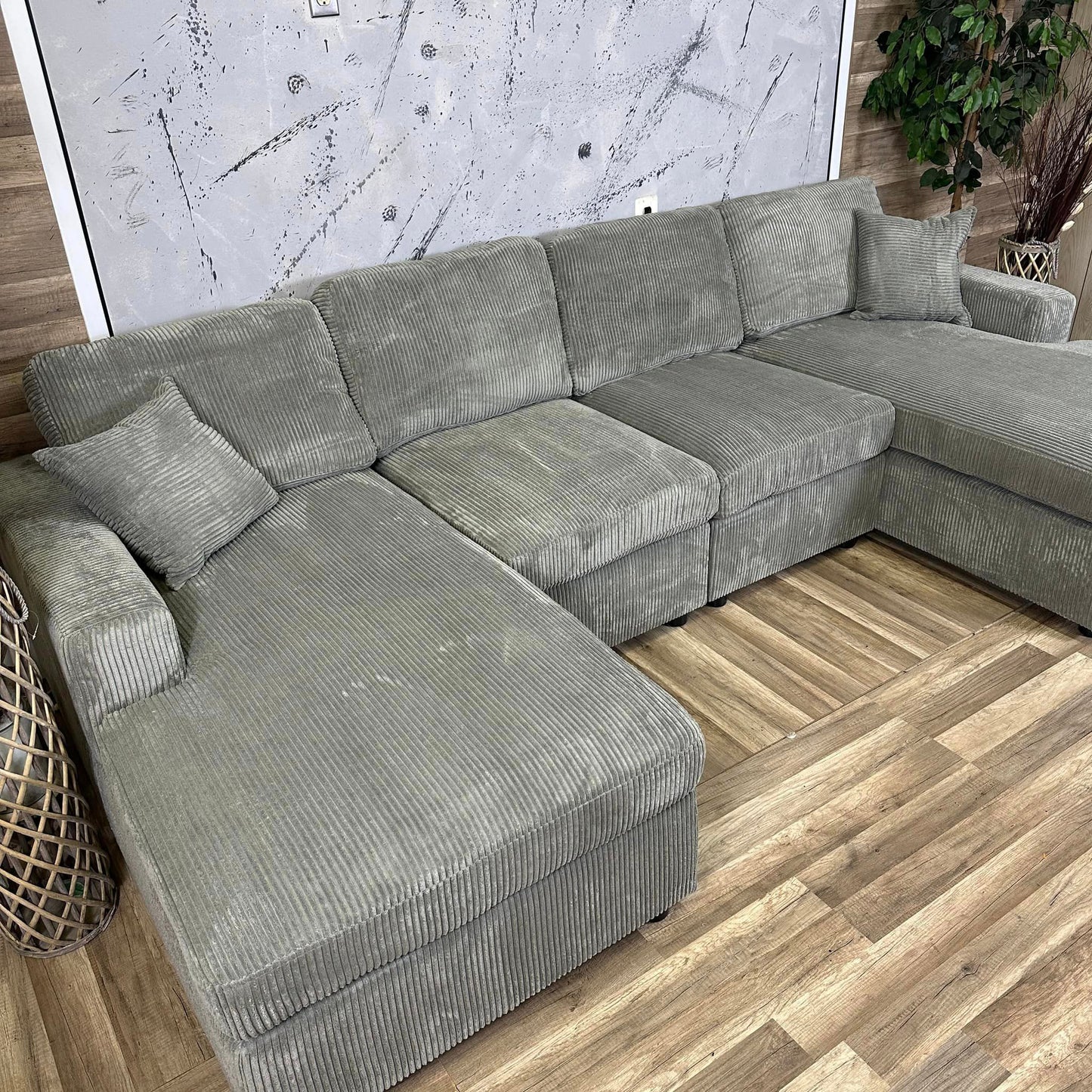 Furnica Corduroy Double Chaise Sectional