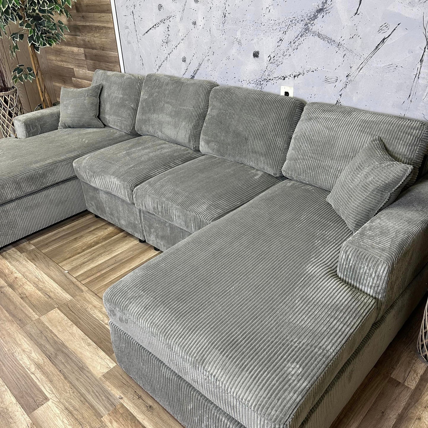Furnica Corduroy Double Chaise Sectional