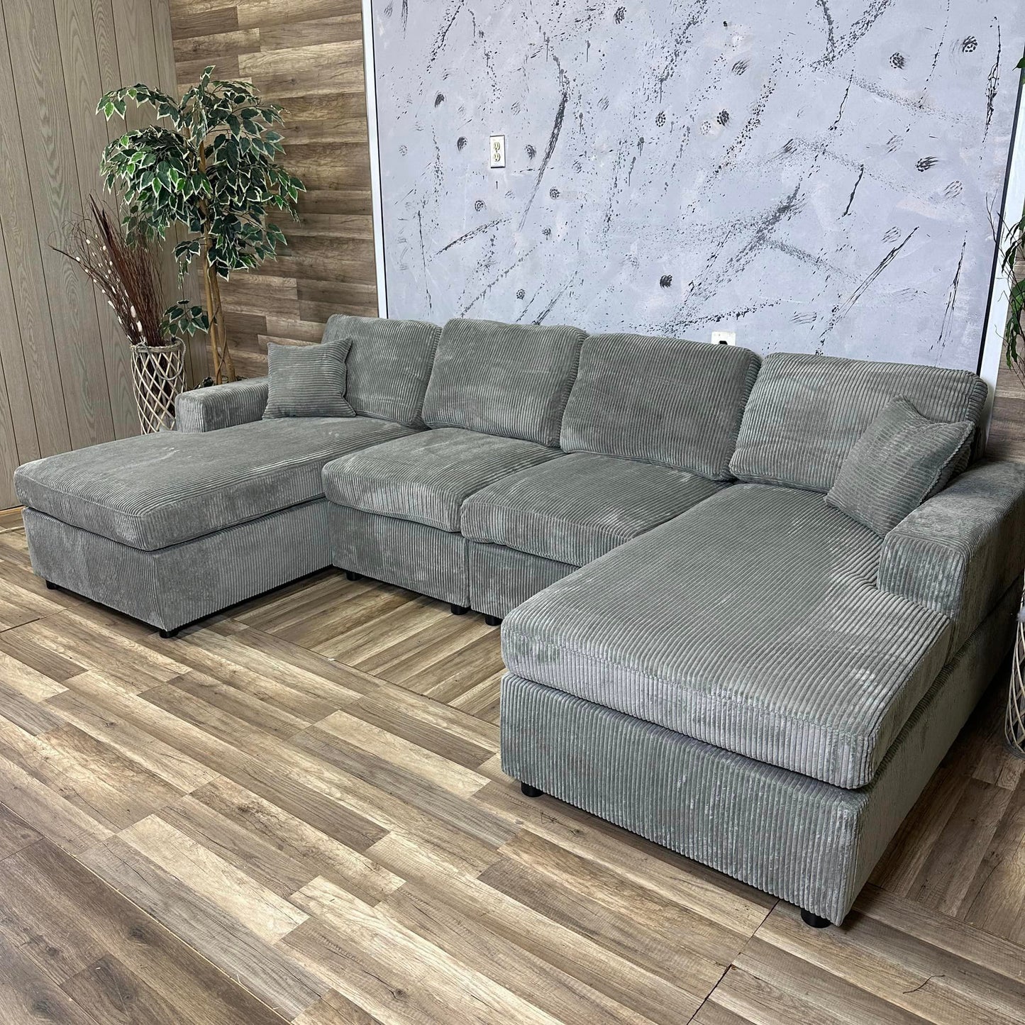Furnica Corduroy Double Chaise Sectional