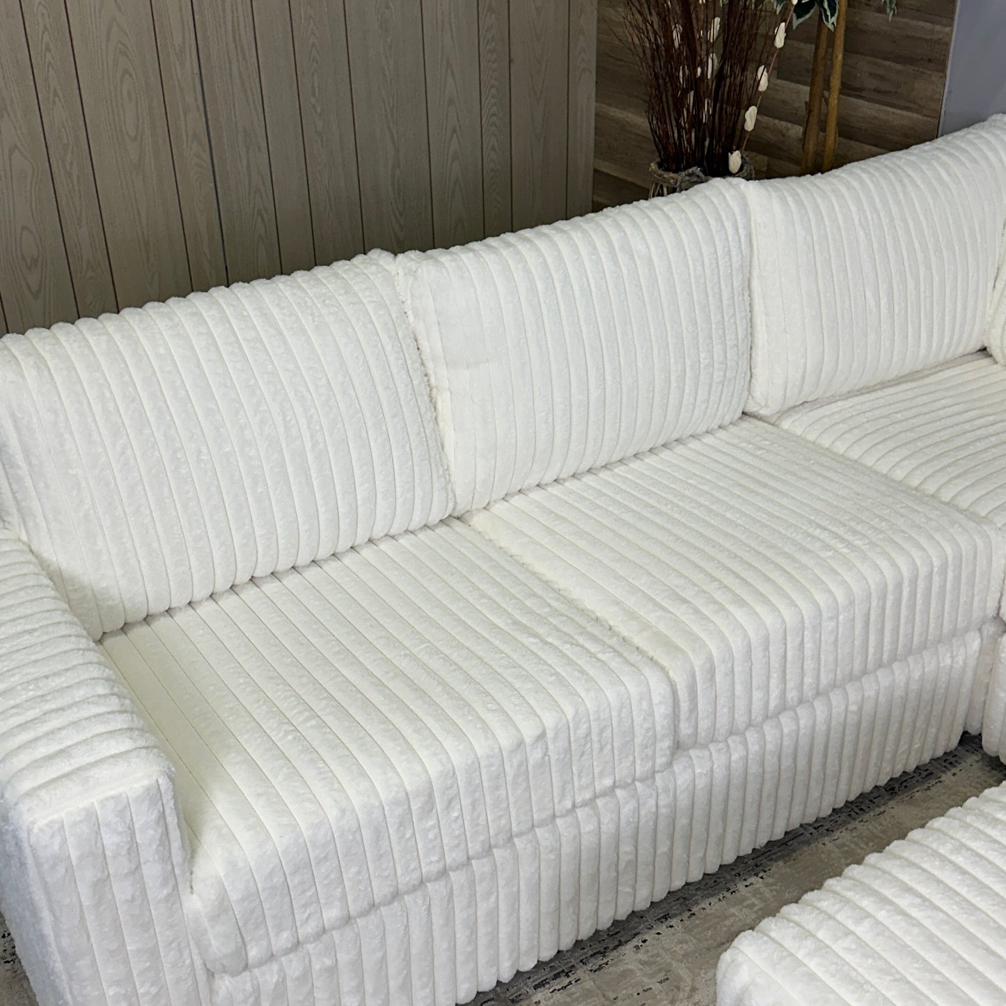 Milk 93"x93" Corduroy Sectional With Ottoman
