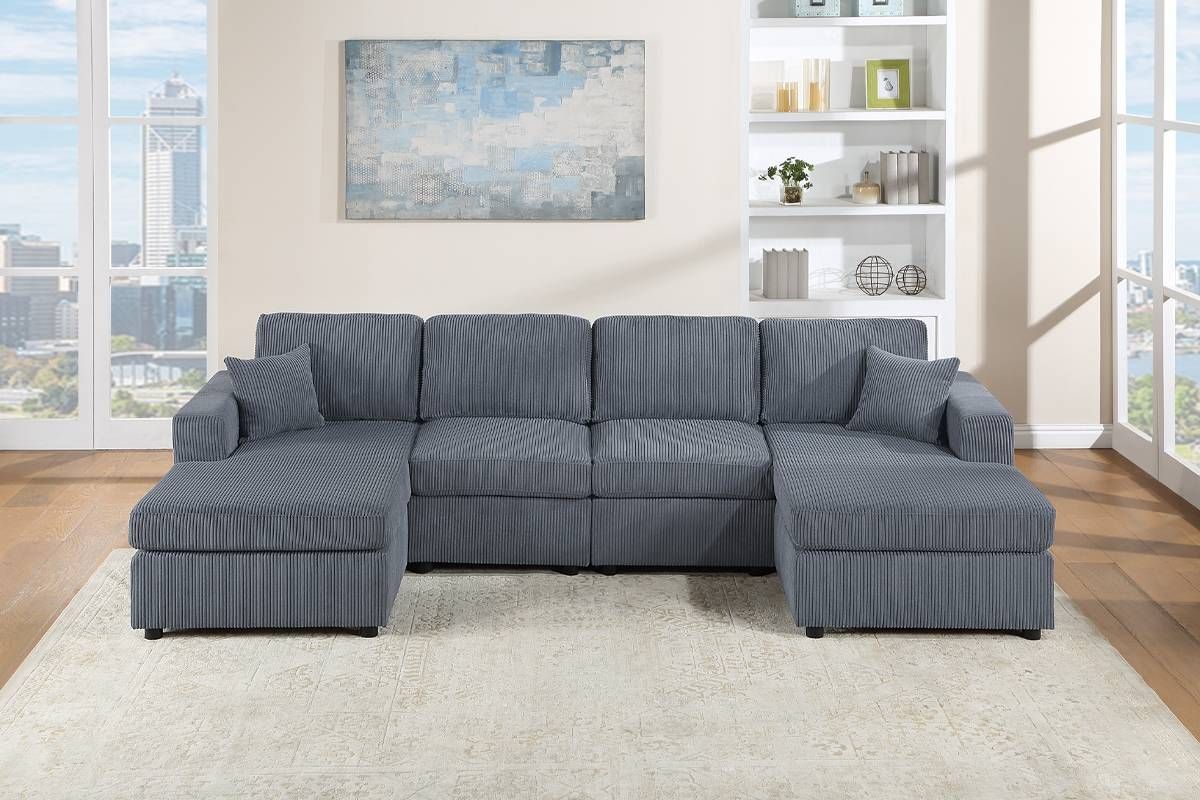 Furnica Corduroy Double Chaise Sectional