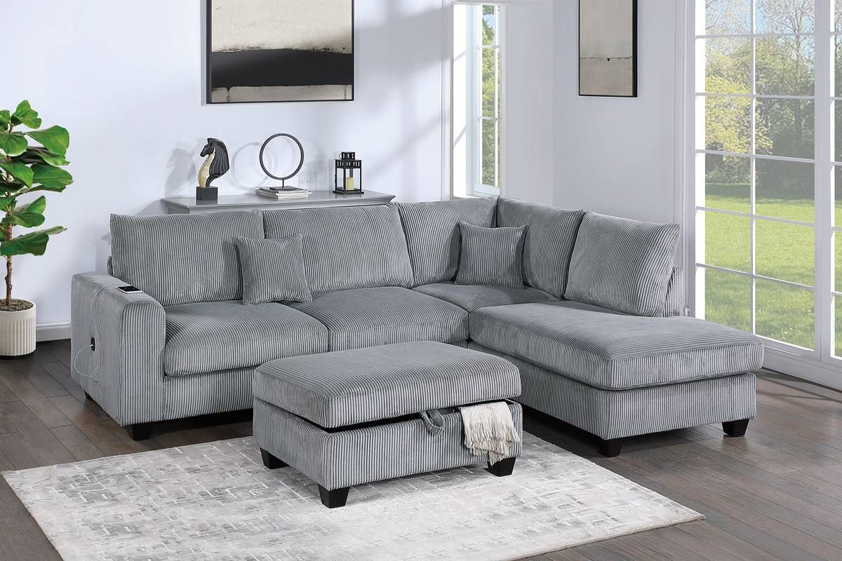 Xander Corduroy Sectional W/ Storage Ottoman & USB Port