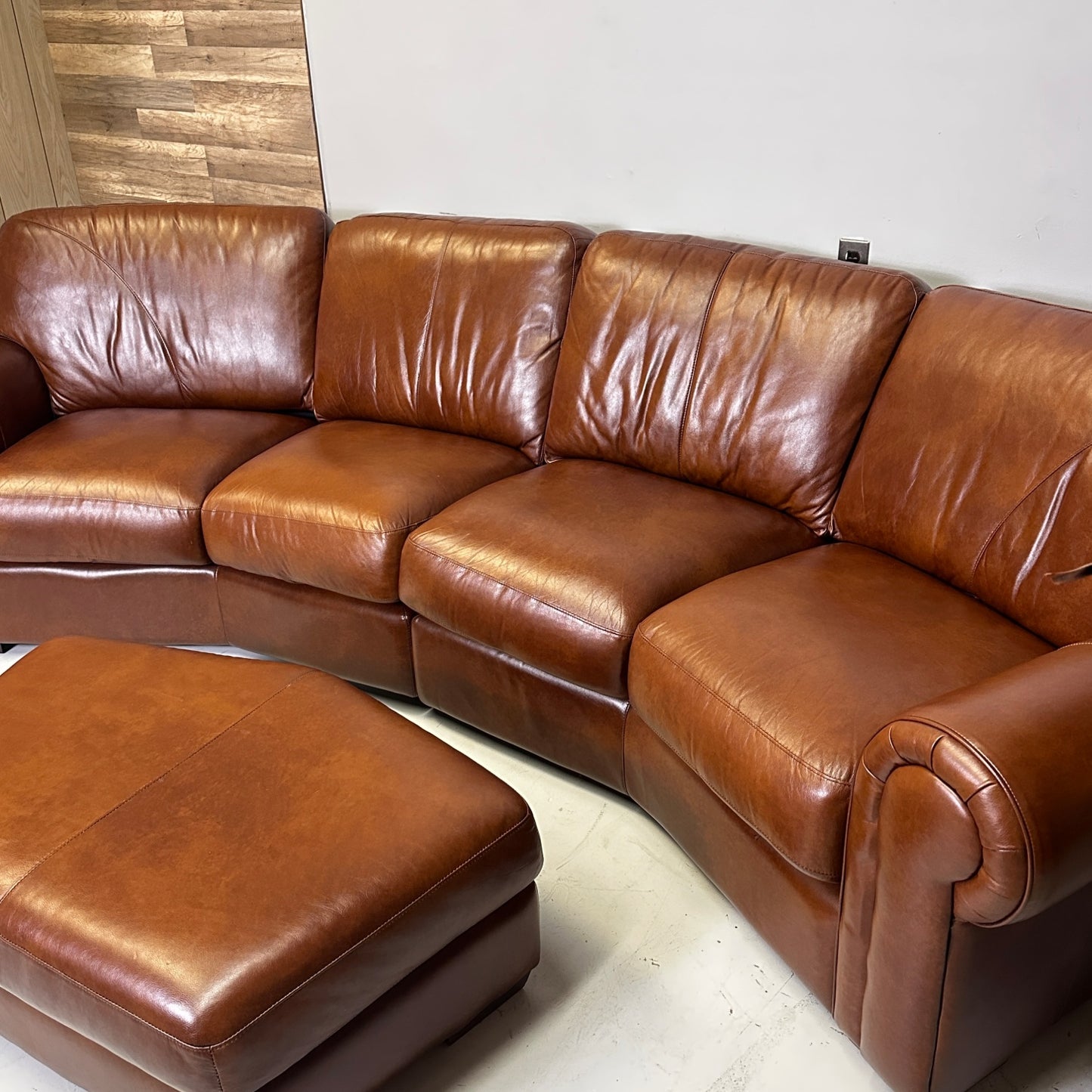 Genuine Brown Home Theater Curved Sectional With Ottoman