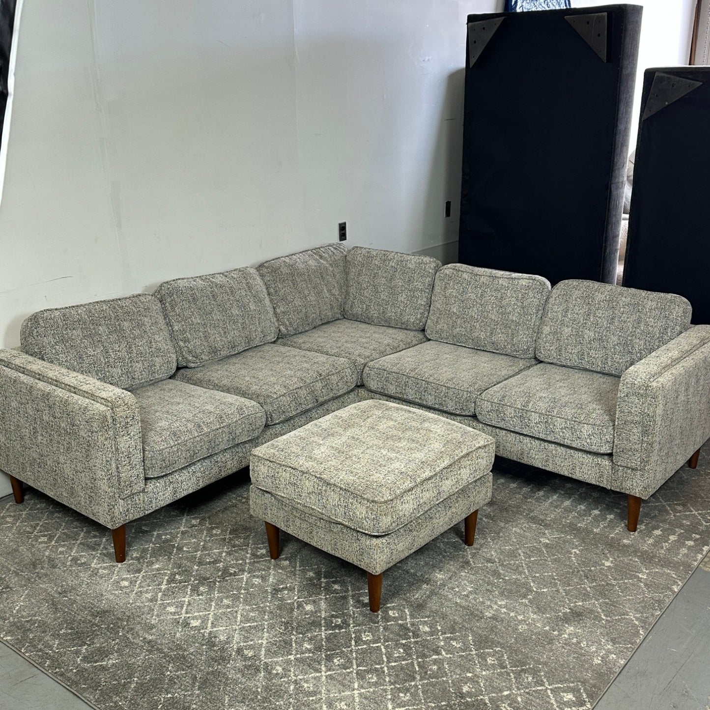 Albany Park Grey Sectional With Ottoman