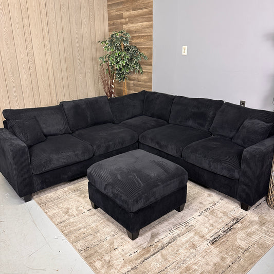 Furnica Black Corduroy Sectional