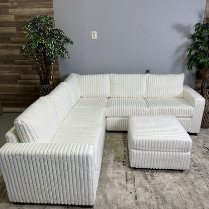 Milk 93"x93" Corduroy Sectional With Ottoman