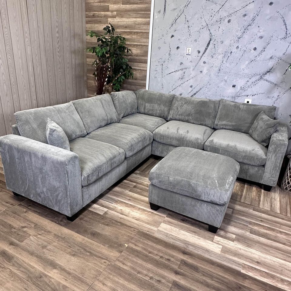 Furnica Grey Corduroy Sectional