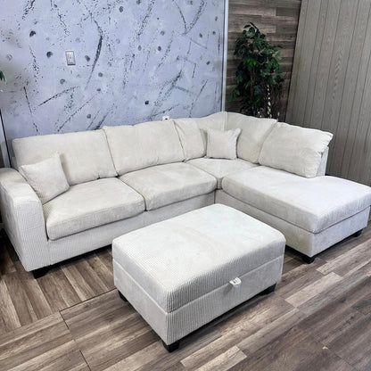 Xander Corduroy Sectional W/ Storage Ottoman & USB Port