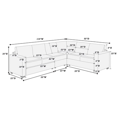 Milk 93"x93" Corduroy Sectional With Ottoman