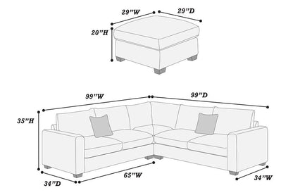 Furnica Grey Corduroy Sectional