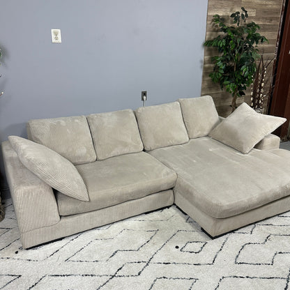 2-Piece Beige Corduroy Sectional