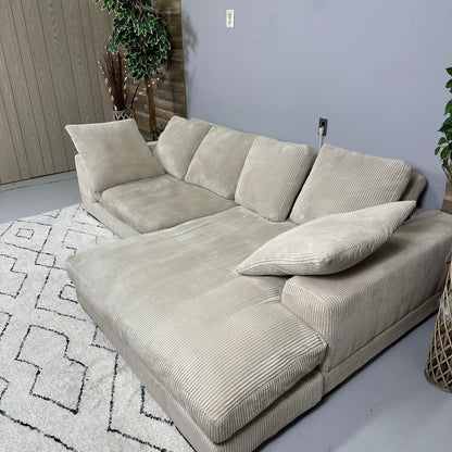 2-Piece Beige Corduroy Sectional