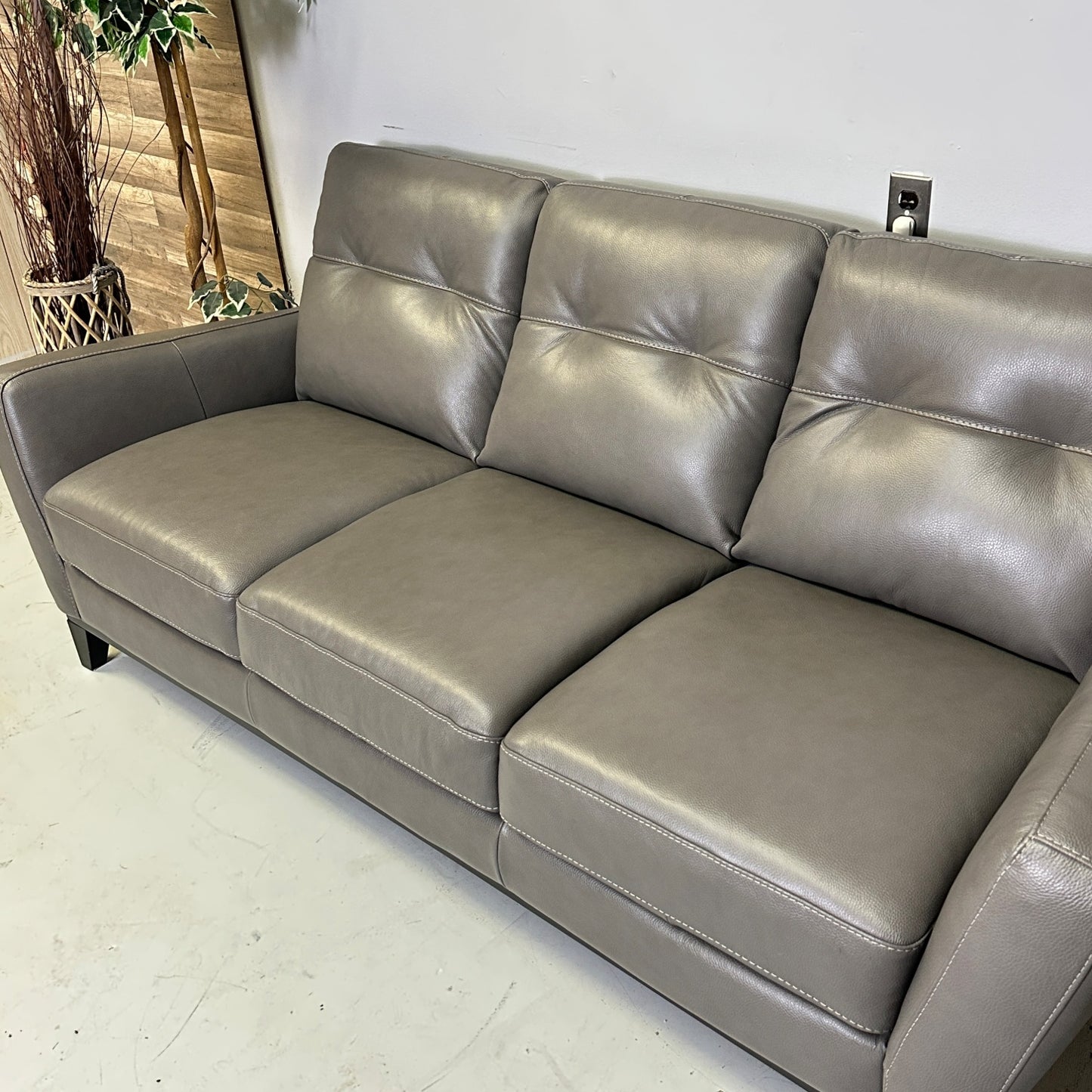 Natuzzi Genuine Leather Grey Sofa