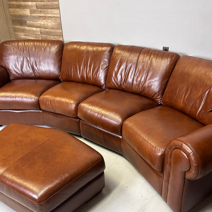 Genuine Brown Home Theater Curved Sectional With Ottoman