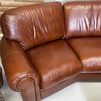 Genuine Brown Home Theater Curved Sectional With Ottoman