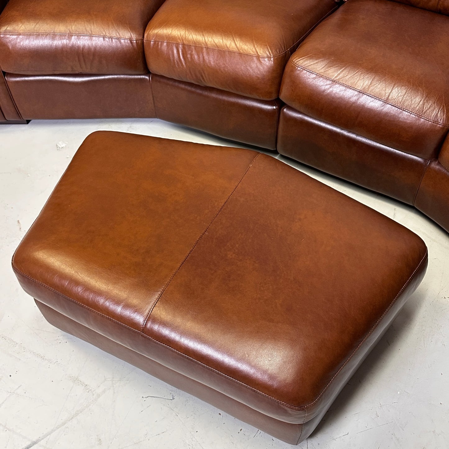 Genuine Brown Home Theater Curved Sectional With Ottoman