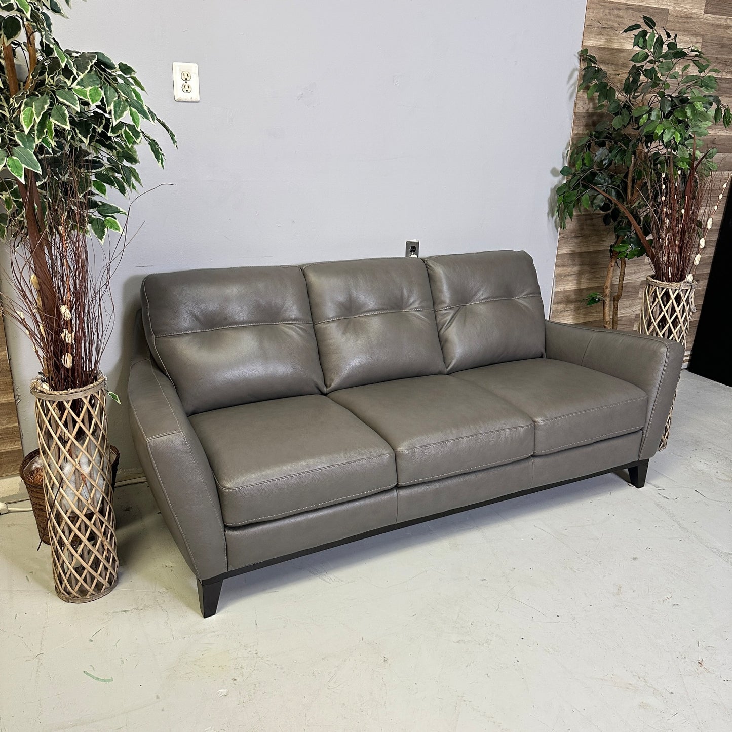 Natuzzi Genuine Leather Grey Sofa
