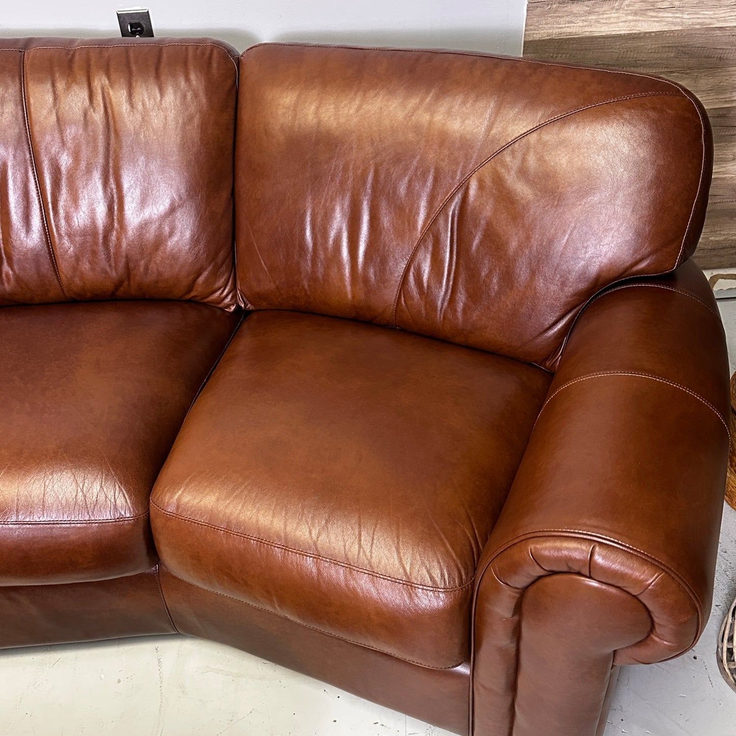 Genuine Brown Home Theater Curved Sectional With Ottoman
