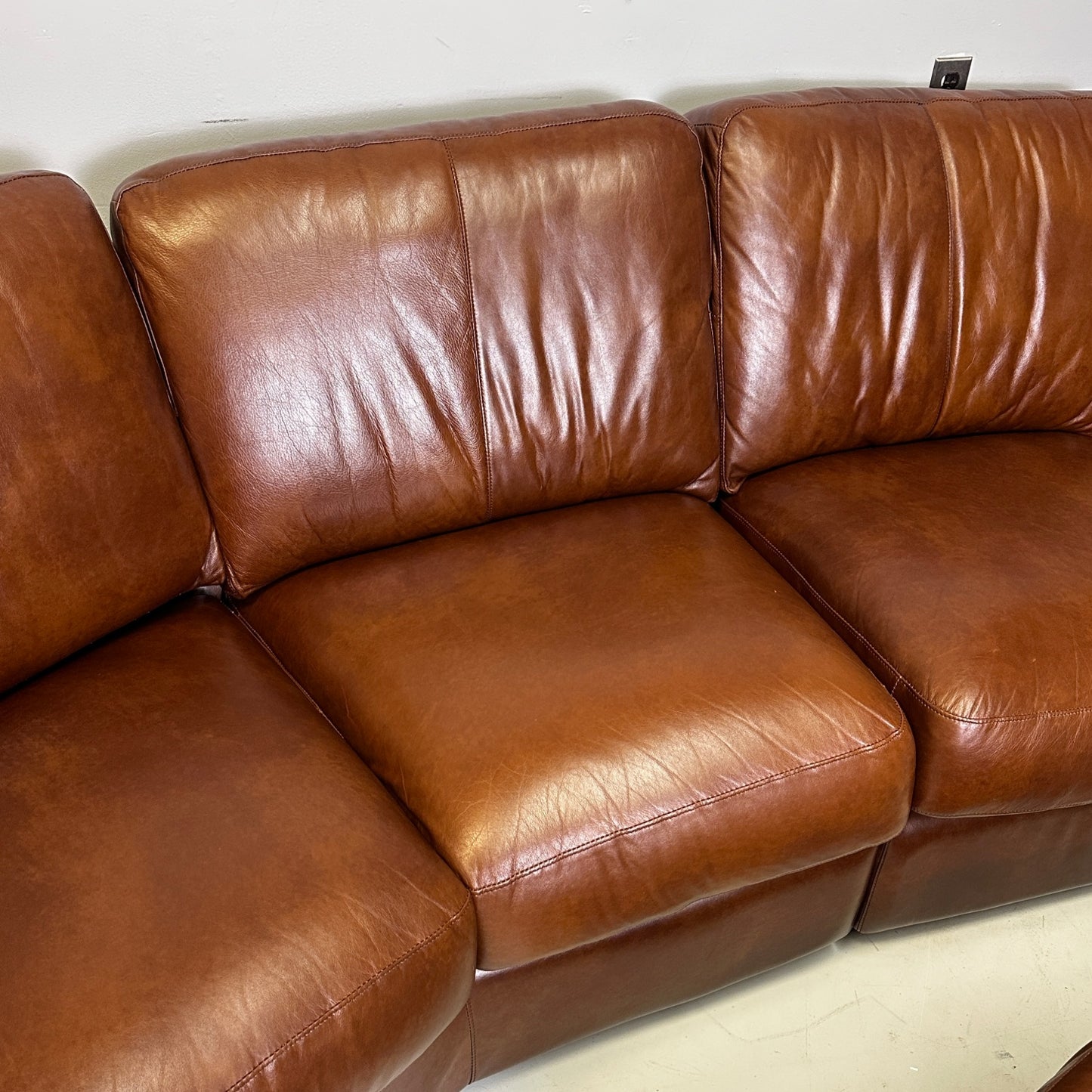 Genuine Brown Home Theater Curved Sectional With Ottoman