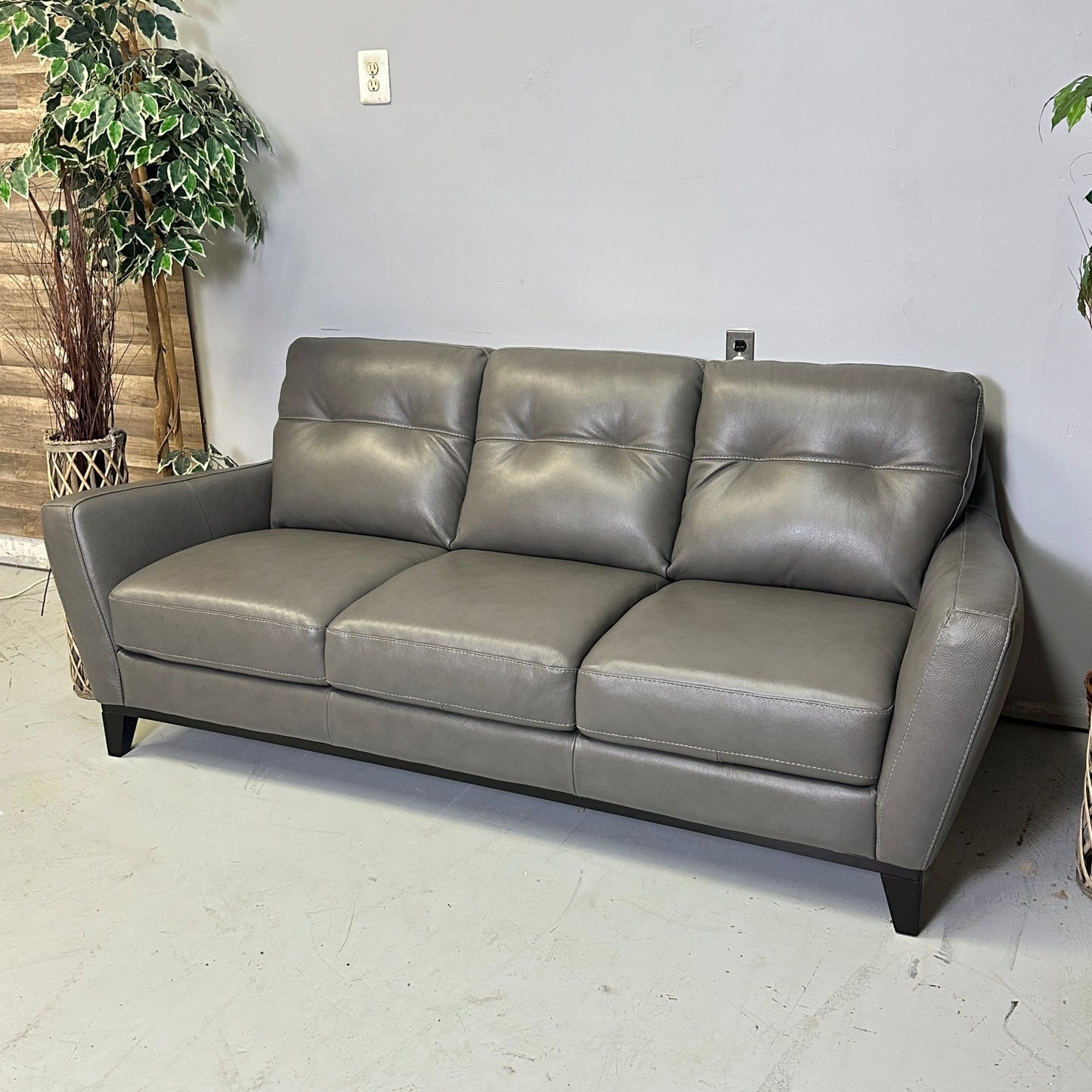 Natuzzi Genuine Leather Grey Sofa