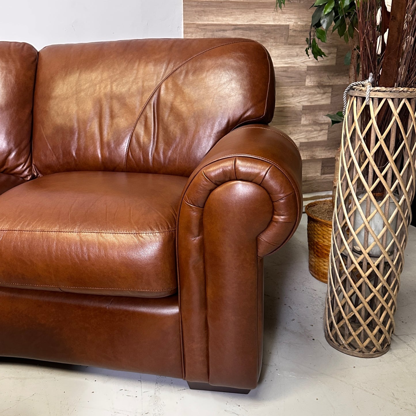 Genuine Brown Home Theater Curved Sectional With Ottoman