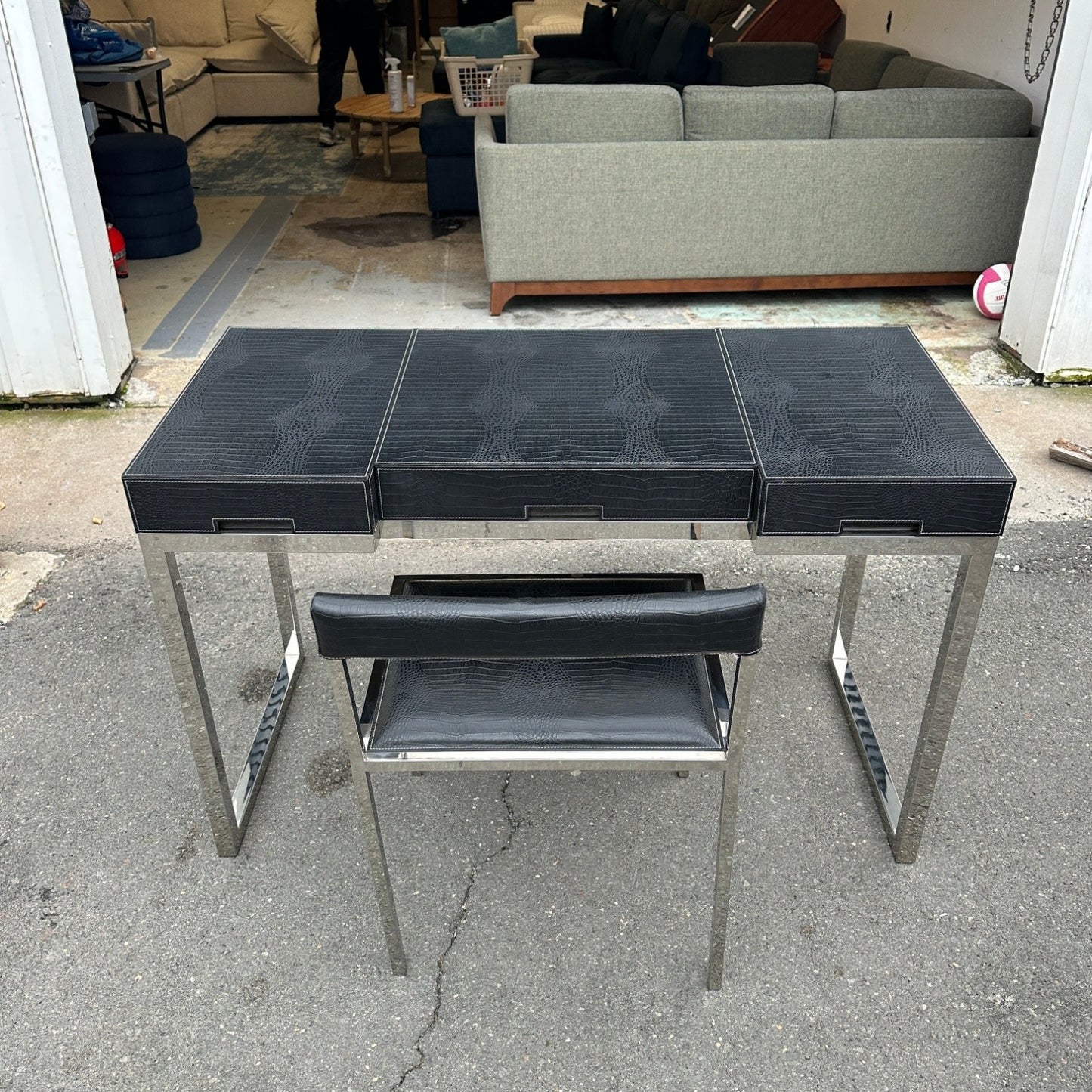 Vintage Embossed Leather Desk + Matching Chair