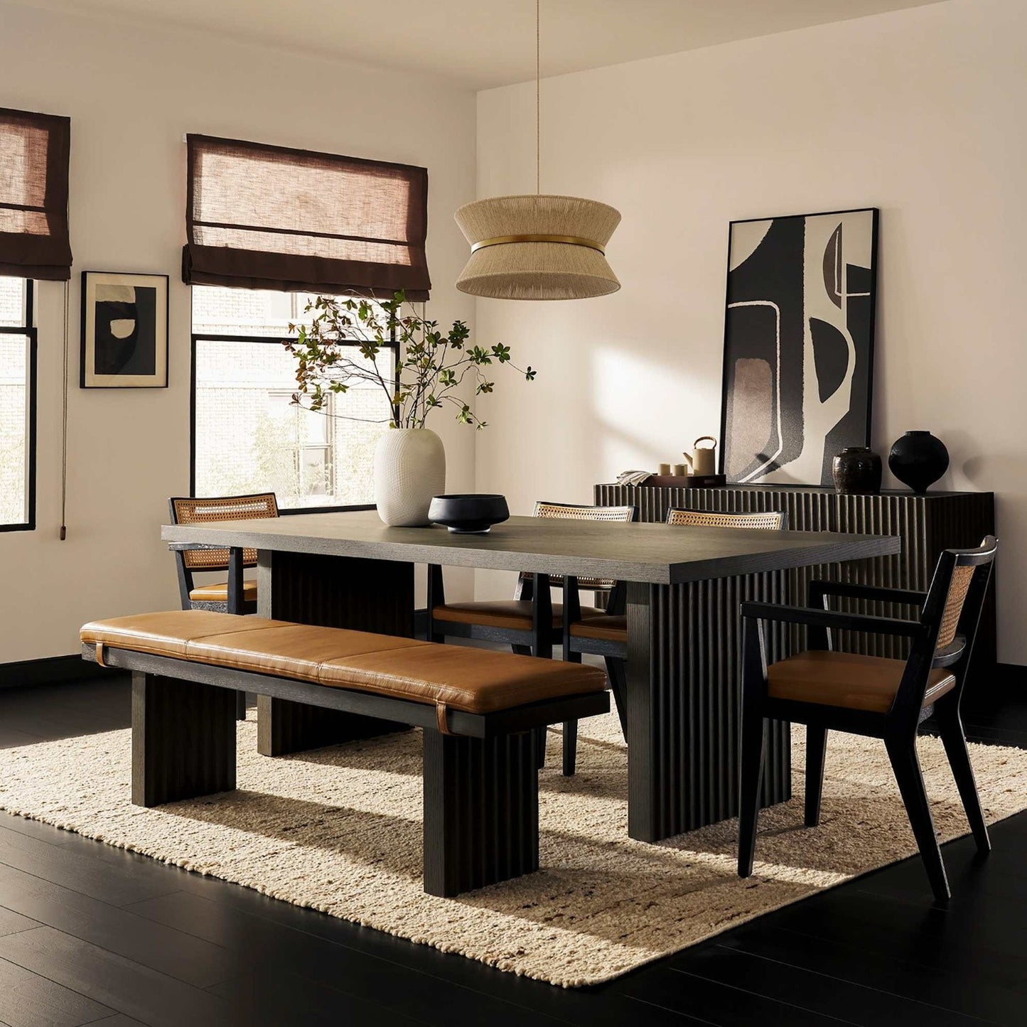 Castlery Sloane Dining Set (Table + Bench + 6 Leather Chairs)