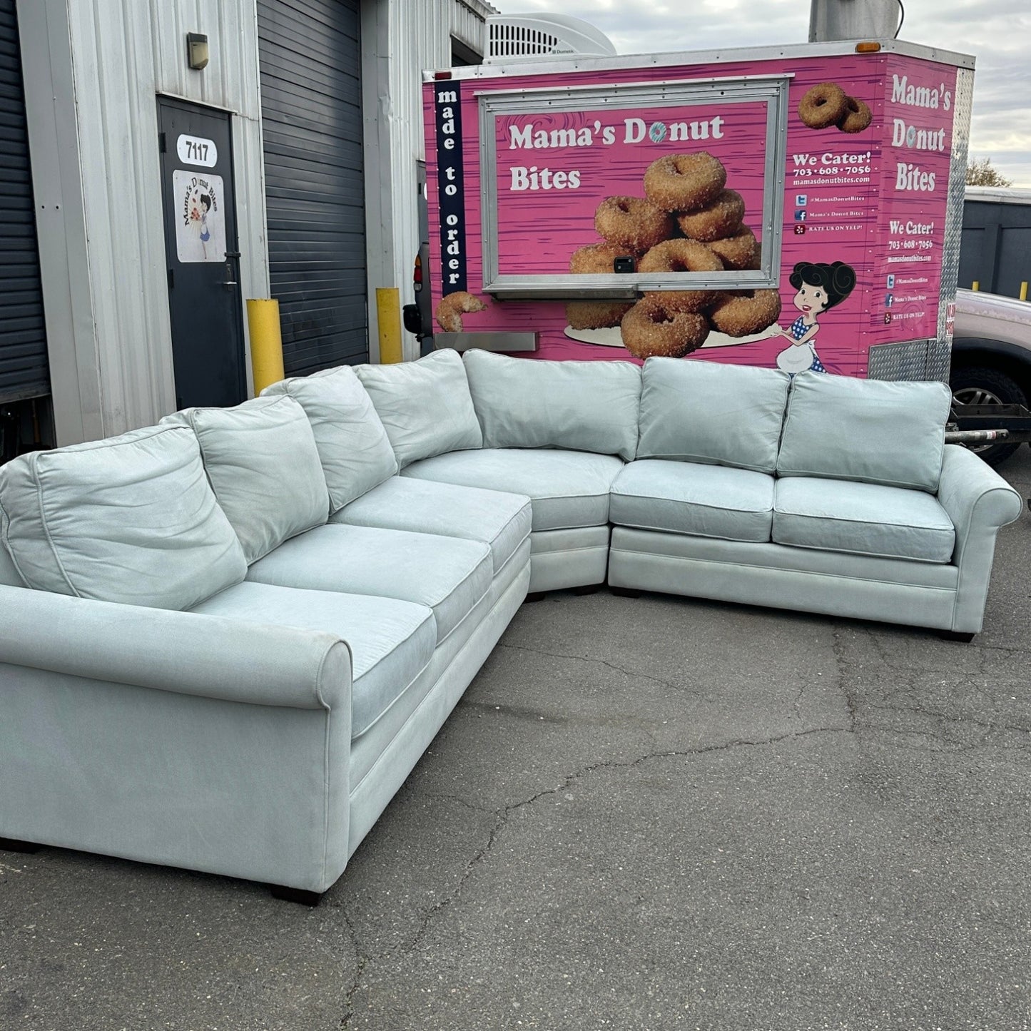 Grey Curved Sectional + Chair