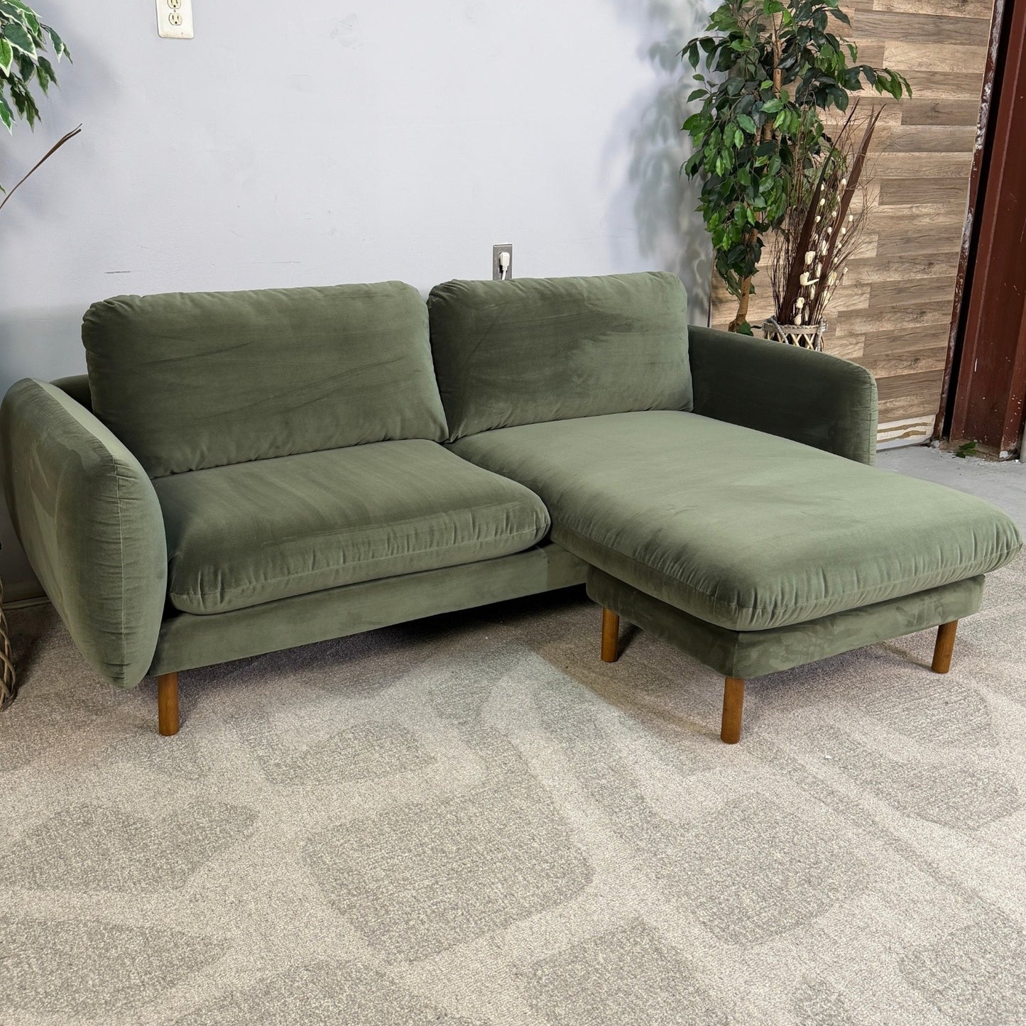 Article Sanders 85.5" Green Velvet Reversible Sectional