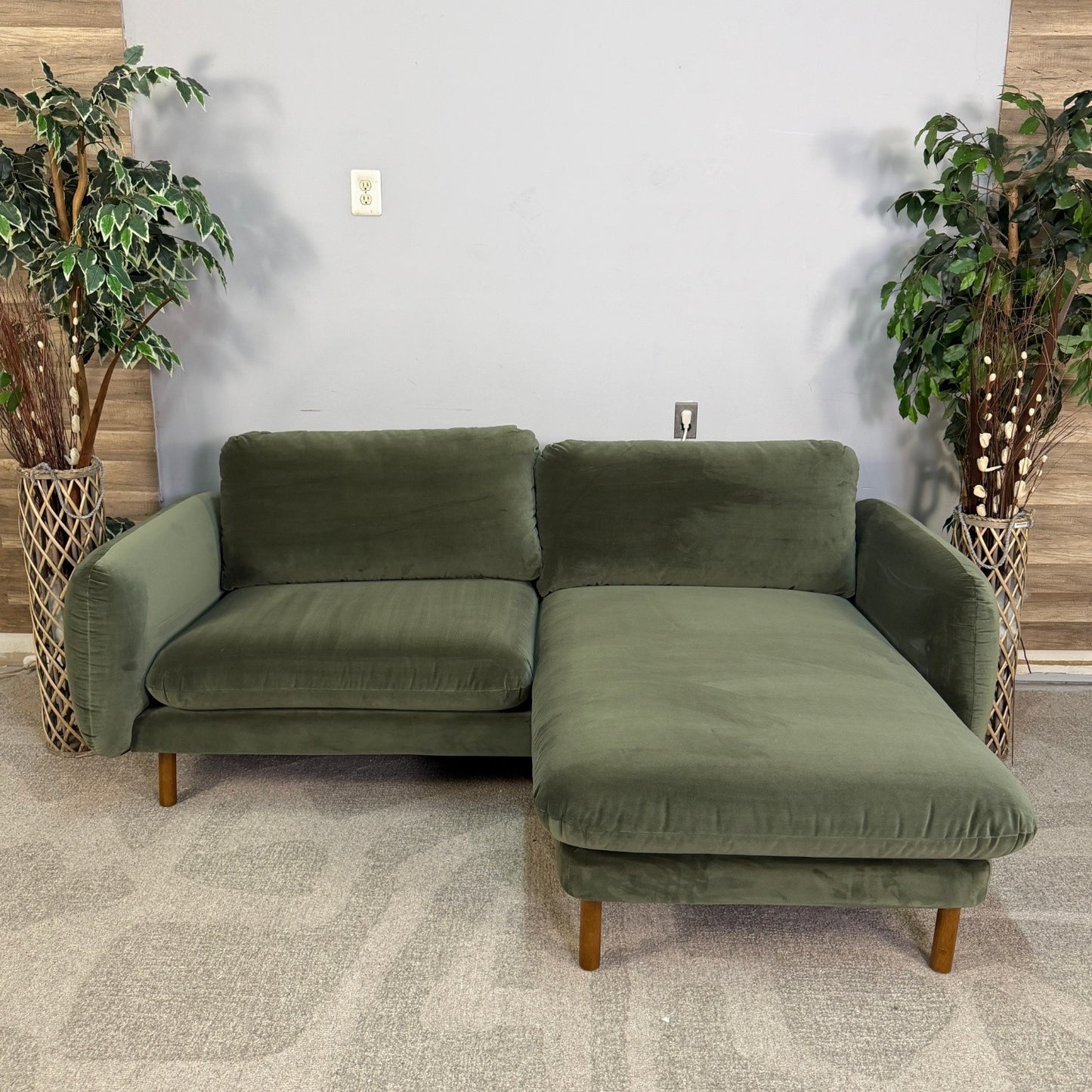 Article Sanders 85.5" Green Velvet Reversible Sectional