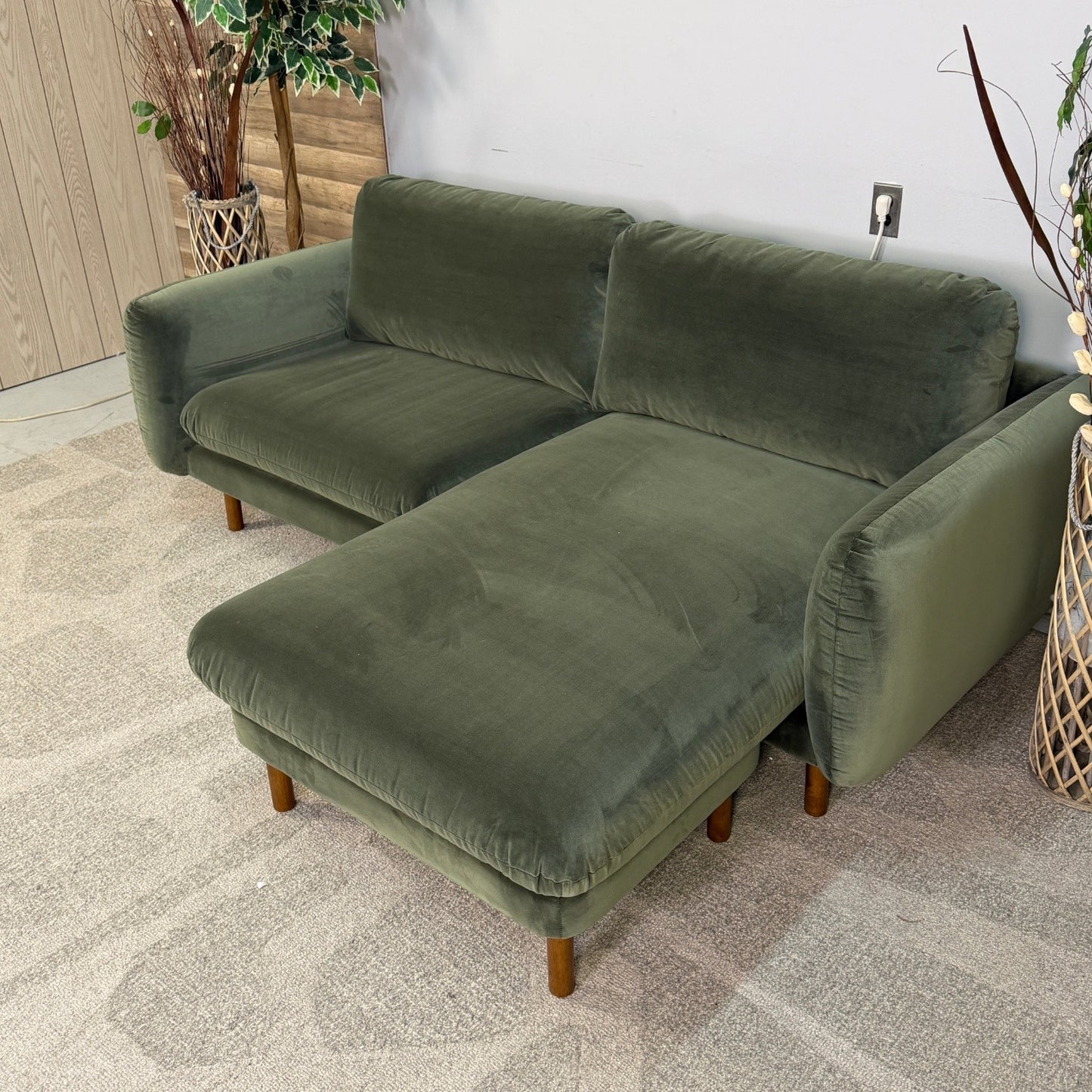 Article Sanders 85.5" Green Velvet Reversible Sectional