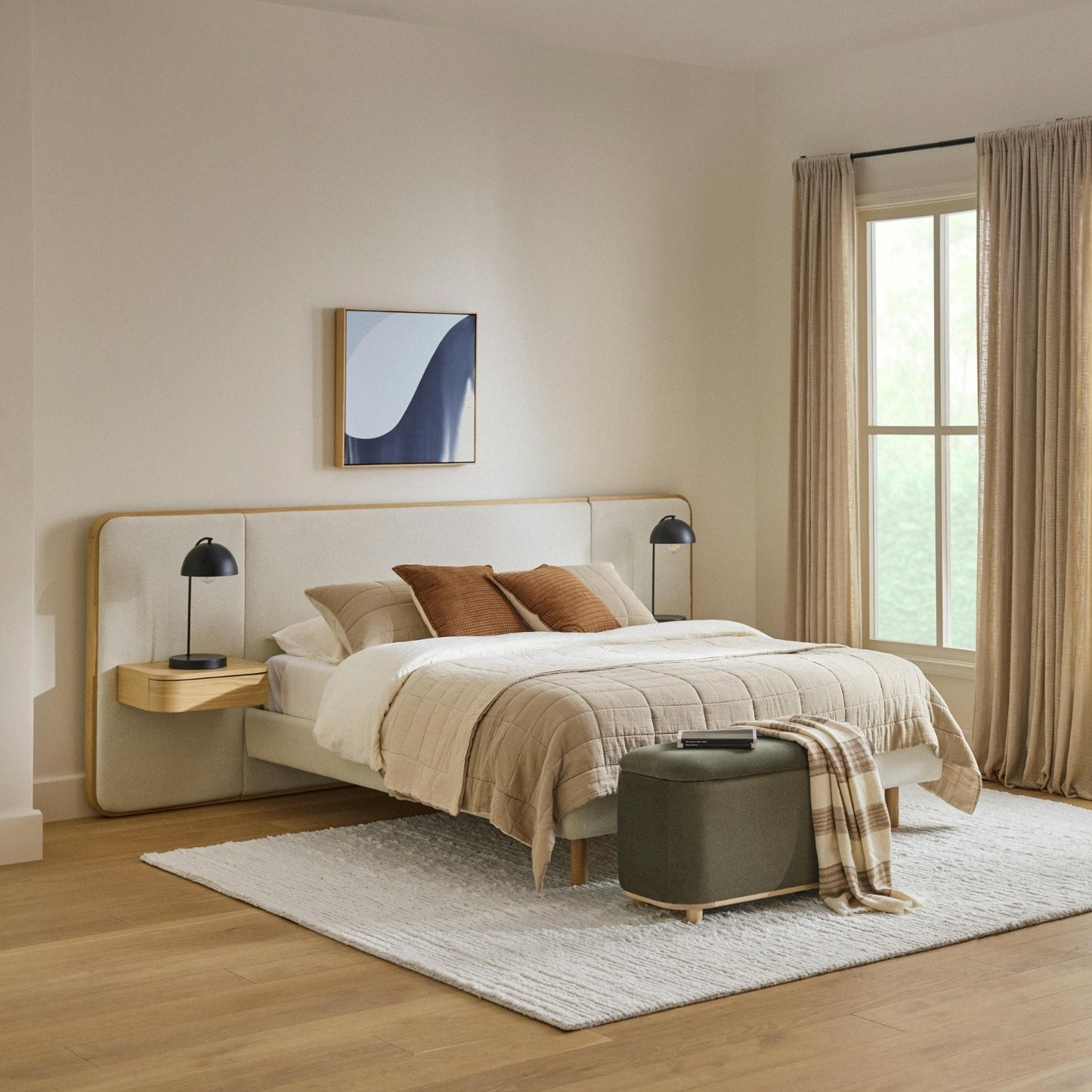 Article "Bjorn" Queen Upholstered Bed with Nightstands Set
