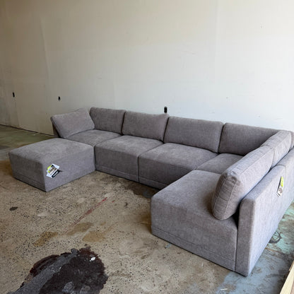 Gray 6-Piece Thomasville Fallon Modular Sectional with Ottoman