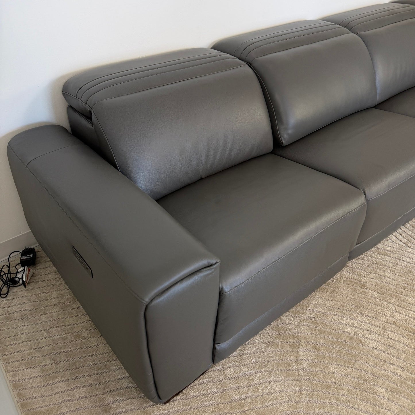 Karson Grey Leather Power Reclining Sectional