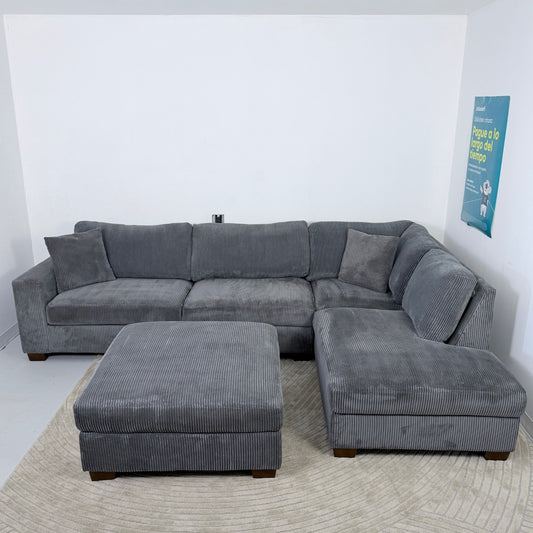 Thomasville Corduroy Sectional With Ottoman