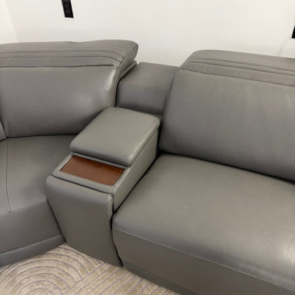 Karson Grey Leather Power Reclining Sectional
