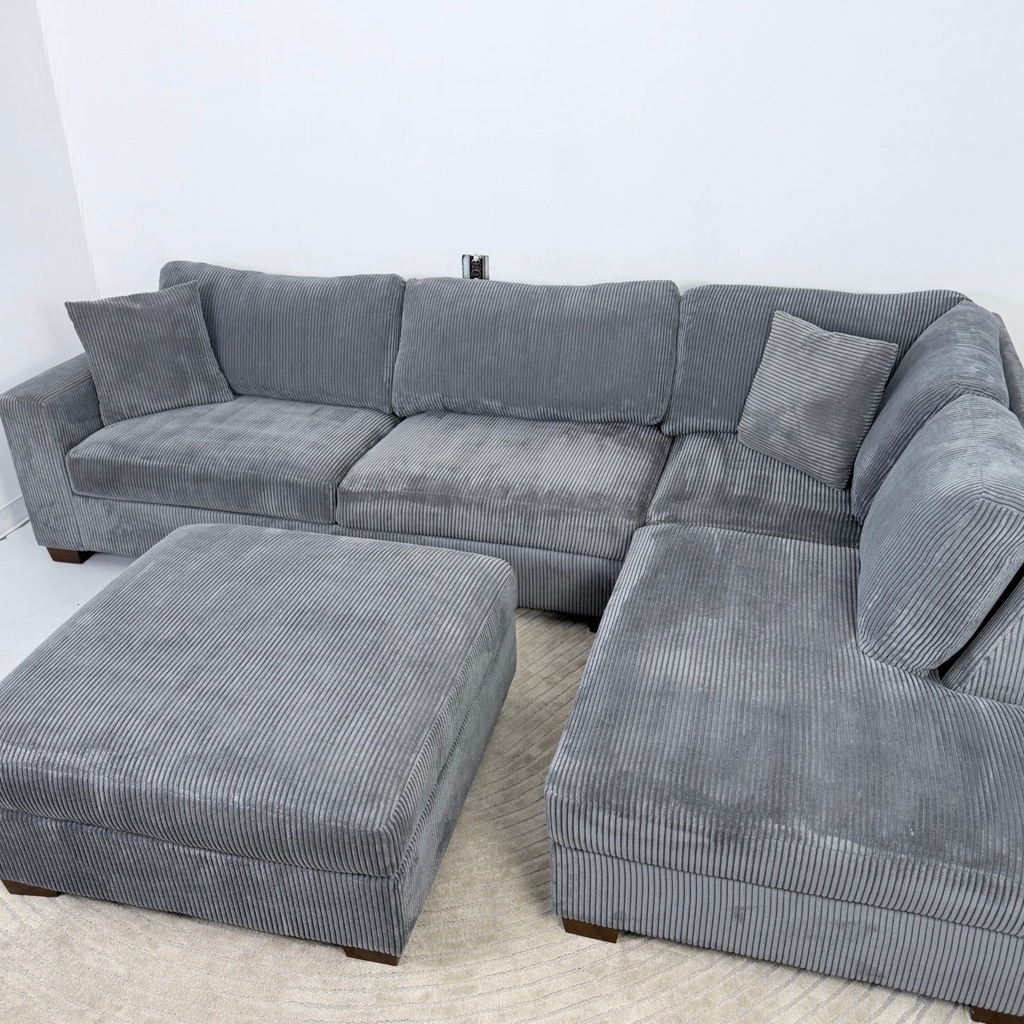 Thomasville Corduroy Sectional With Ottoman