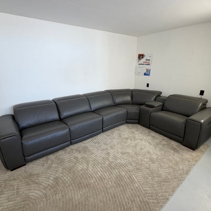 Karson Grey Leather Power Reclining Sectional