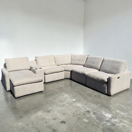 Beige 6-Piece Recliner Sectional With Chaise