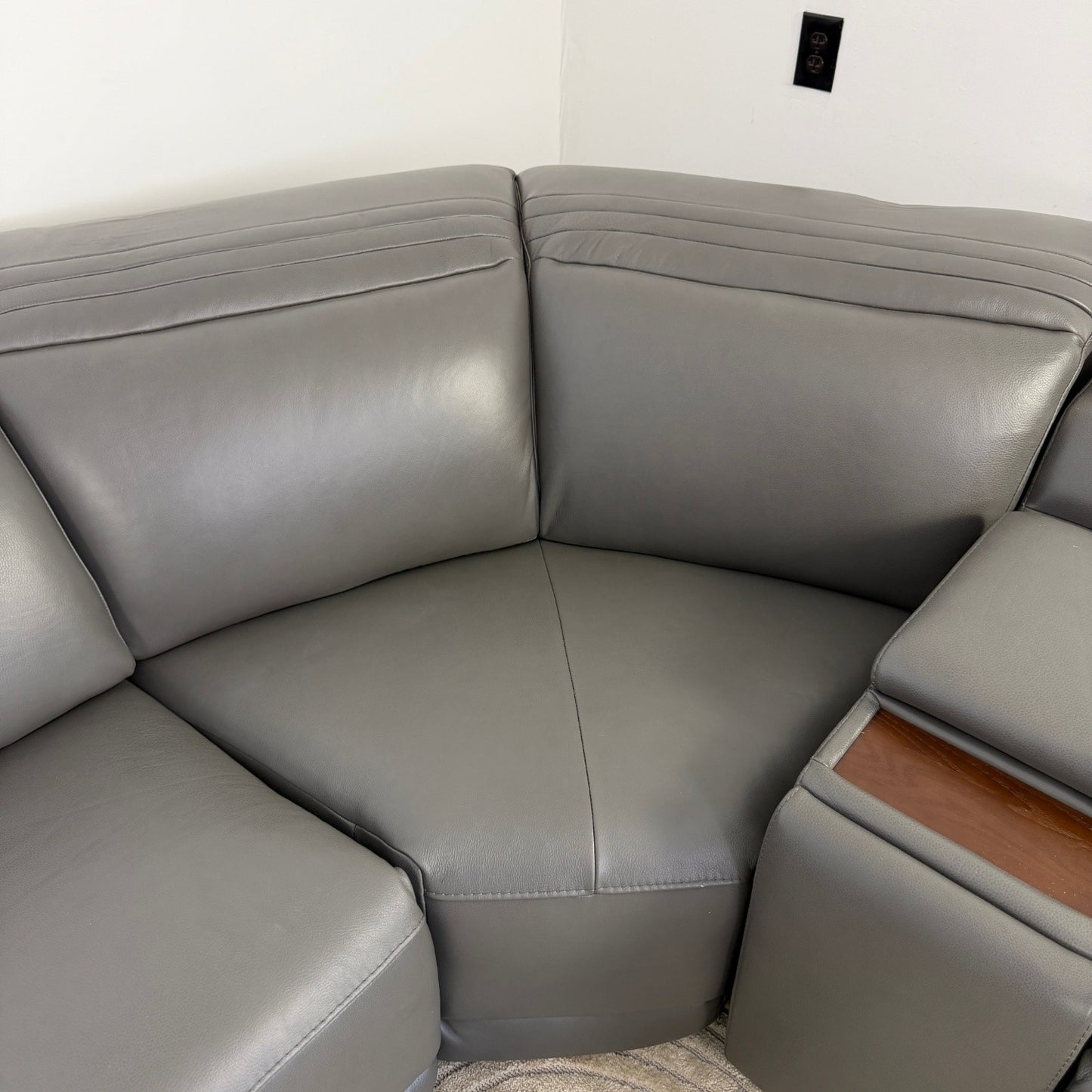 Karson Grey Leather Power Reclining Sectional