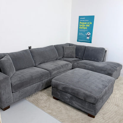 Thomasville Corduroy Sectional With Ottoman