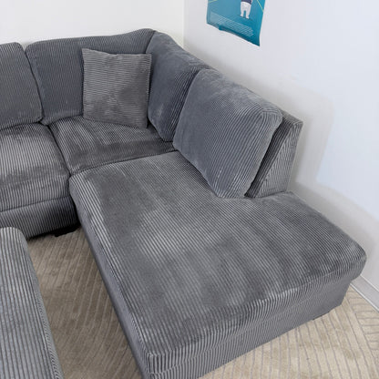 Thomasville Corduroy Sectional With Ottoman