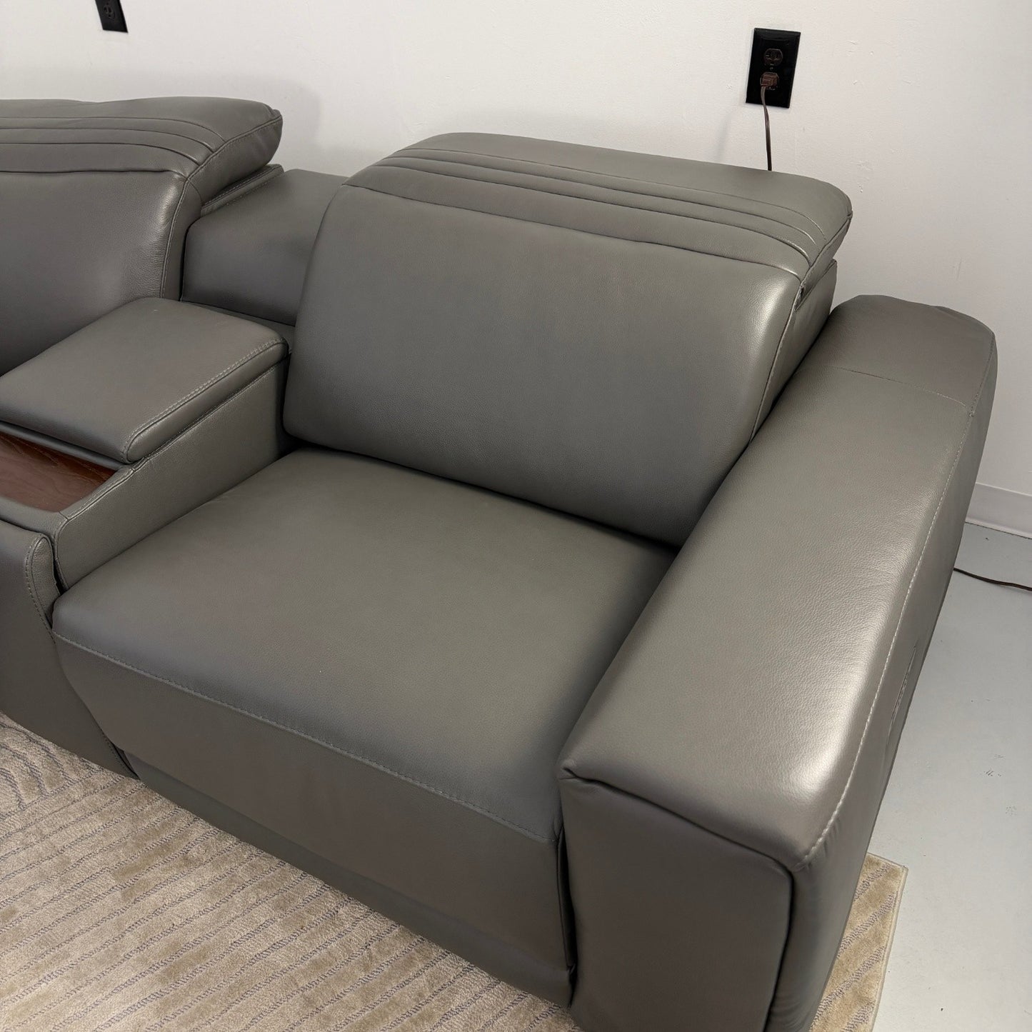 Karson Grey Leather Power Reclining Sectional