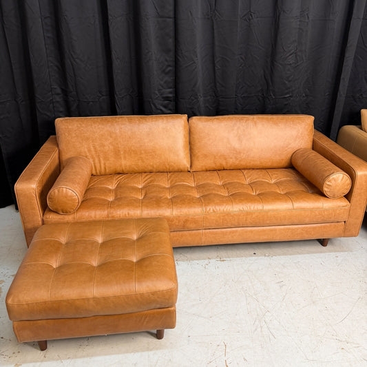 Article "Sven" 88" Tufted Leather Sofa & Ottoman